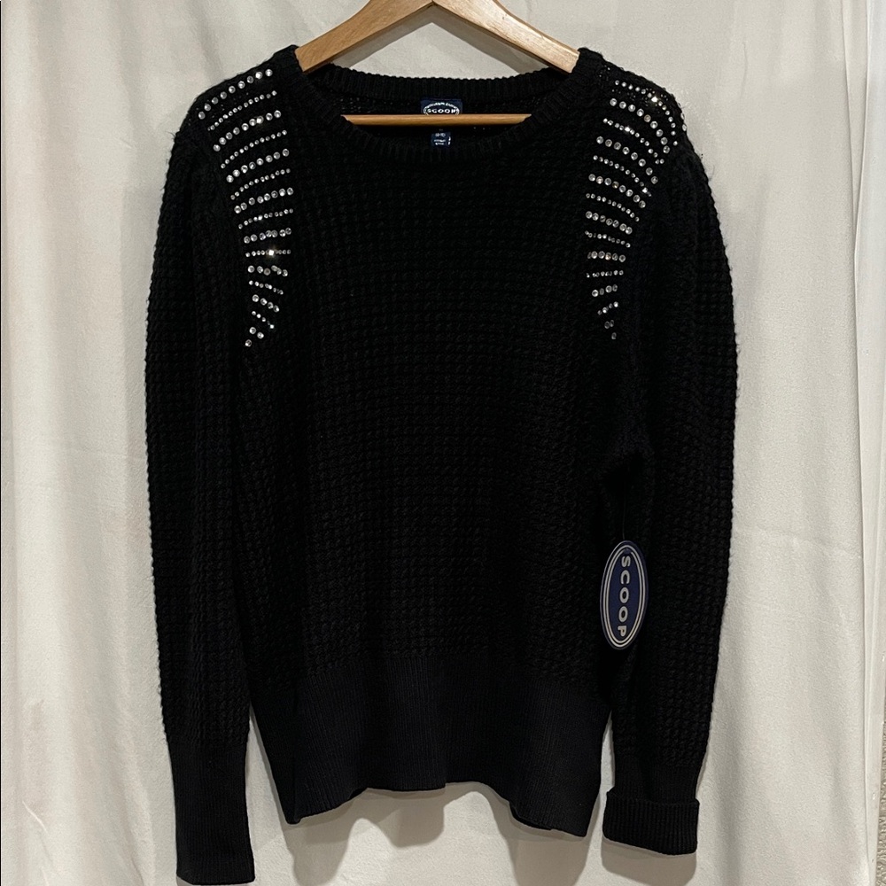 Scoop Black Sweater with Embellished Shoulders size Medium
